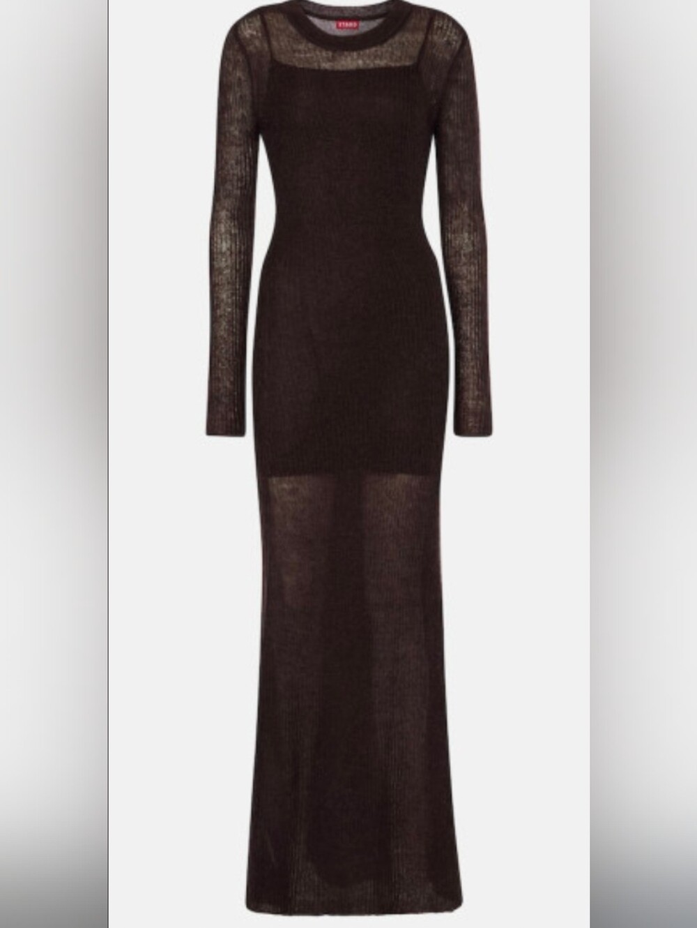 Staud Eiza Mesh Maxi Fitted Dress Brown Mohair Blend Medium NWT